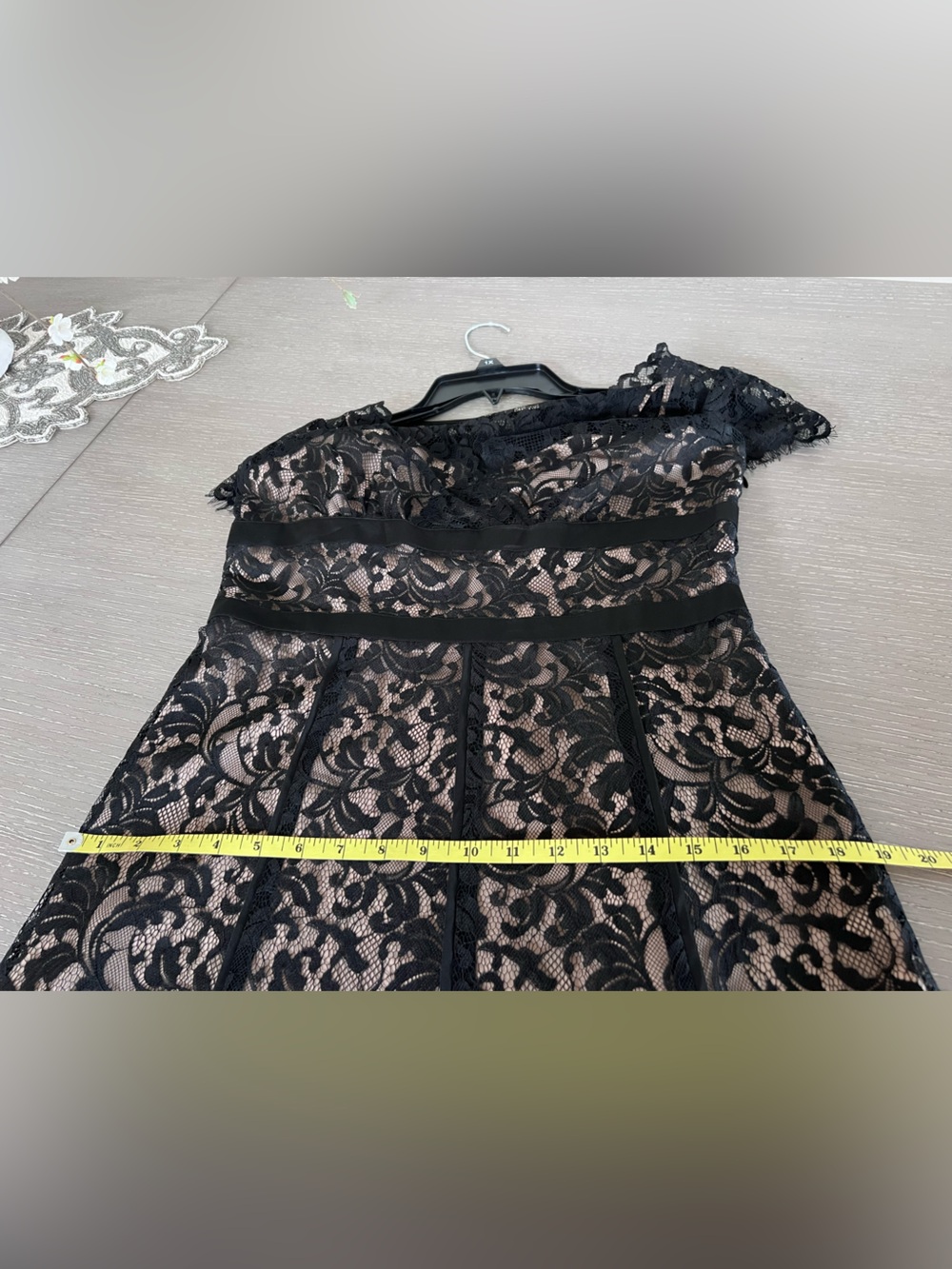 LOFT Black Lace Midi Dress with Nude Lining - Picture 10 of 13